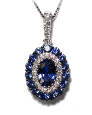 Sapphire Oval Double Halo Pendant
