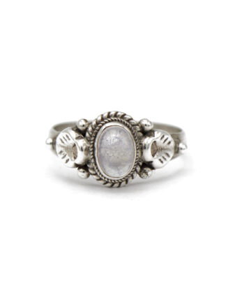 Moonstone & Leaf Silver Ring