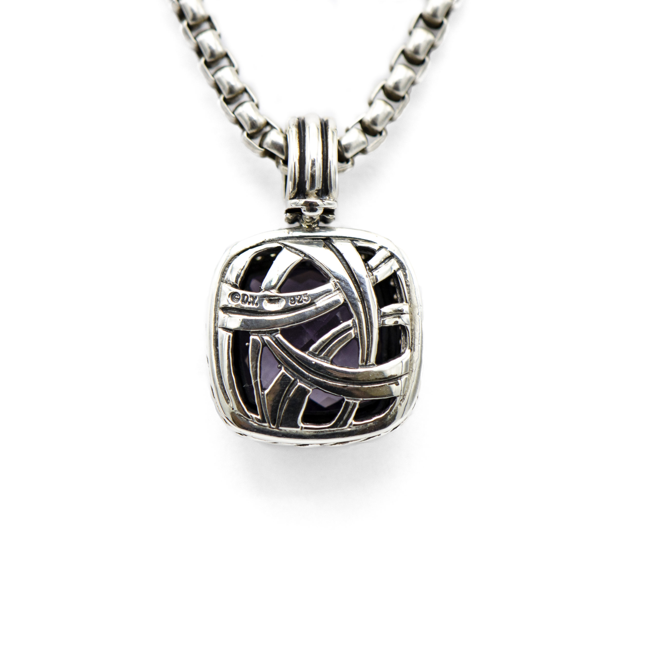Lot - David Yurman Sterling silver confetti circle pendant necklace with  amethyst and Iolite stones.
