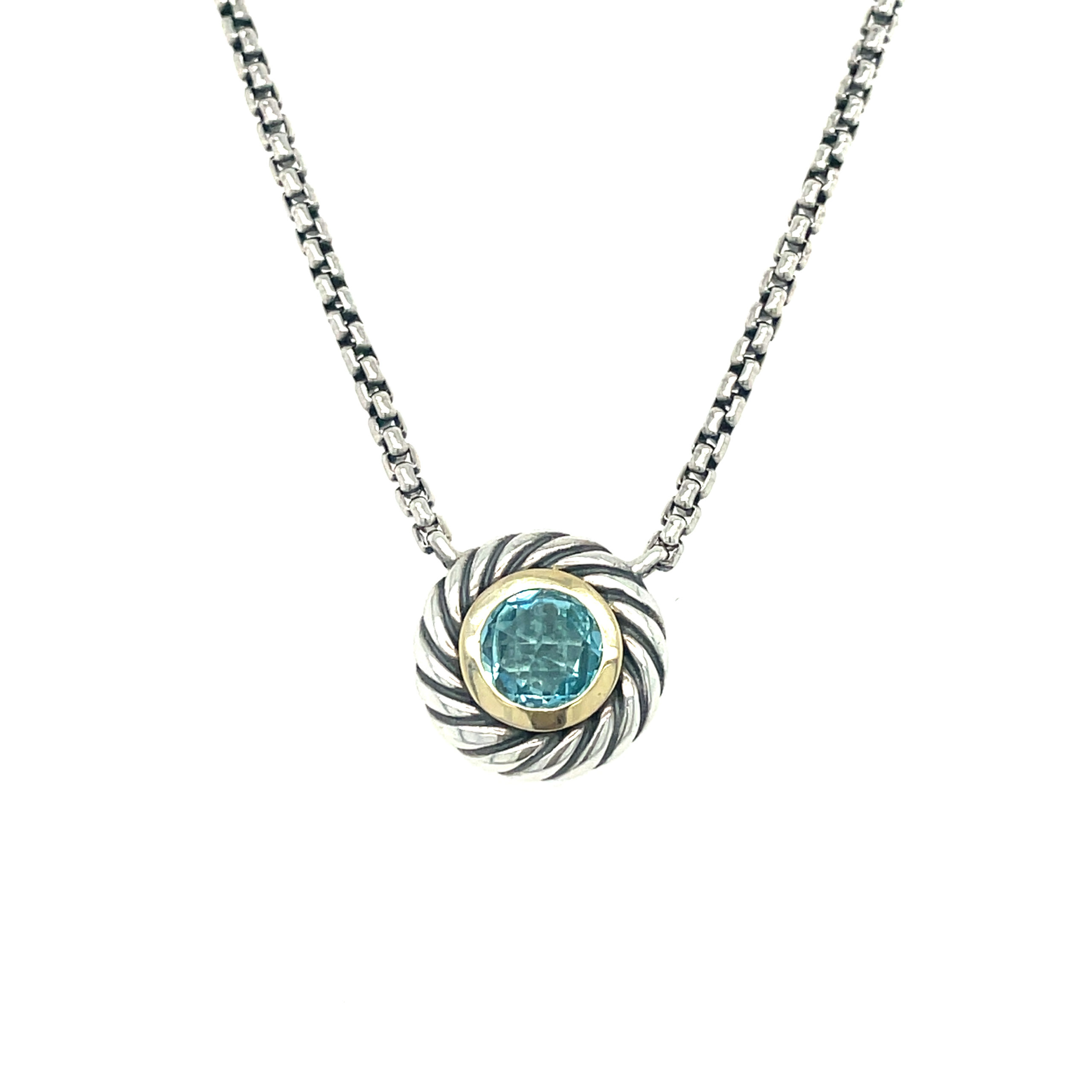 Cecena's Jewelery - 14K white gold diamond and oval blue topaz necklace