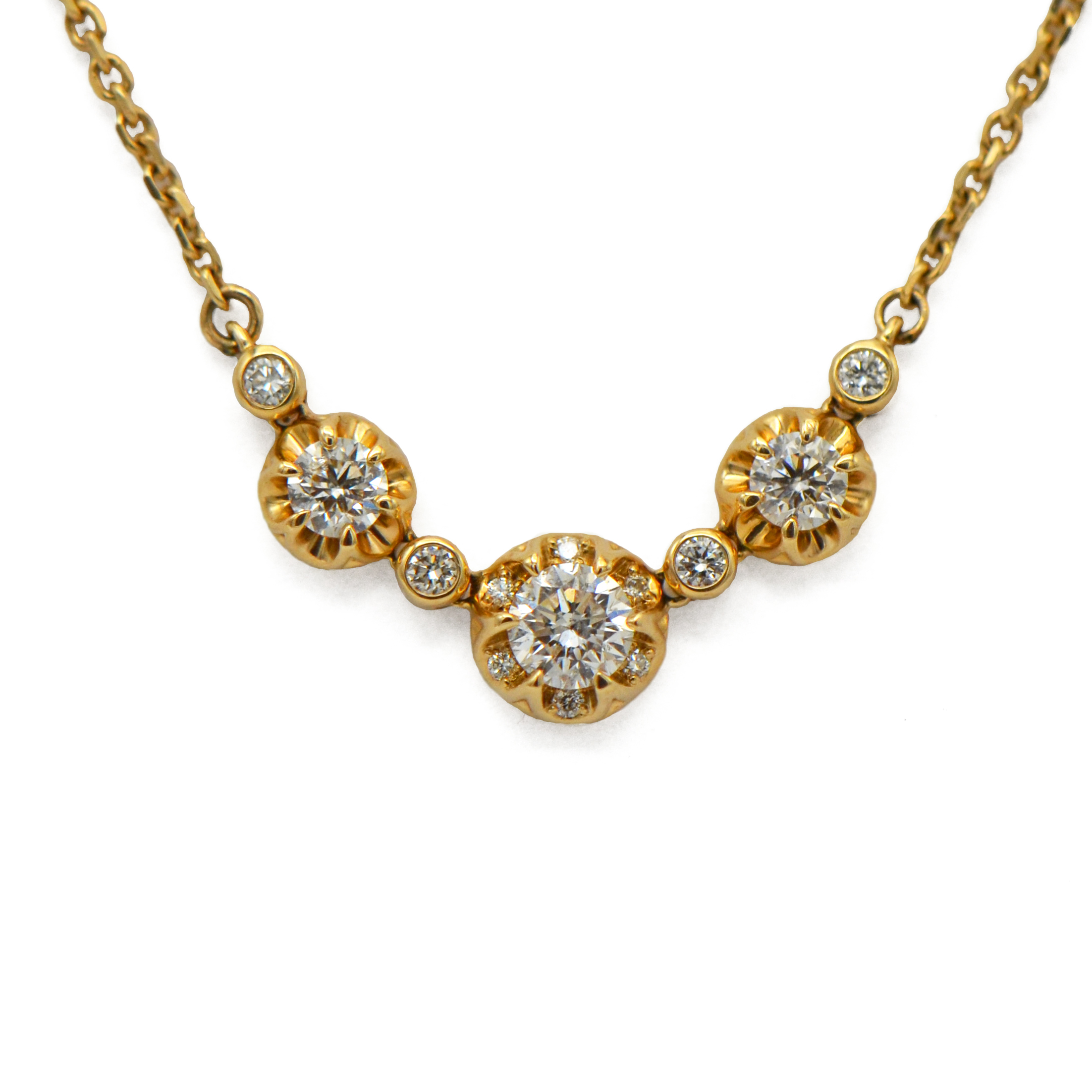 25 ct. t.w. Diamond Three-Stone Graduated Necklace in 14kt Yellow Gold |  Ross-Simons