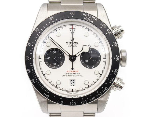 Tudor Prince with white dial, black bezel, and black subdials