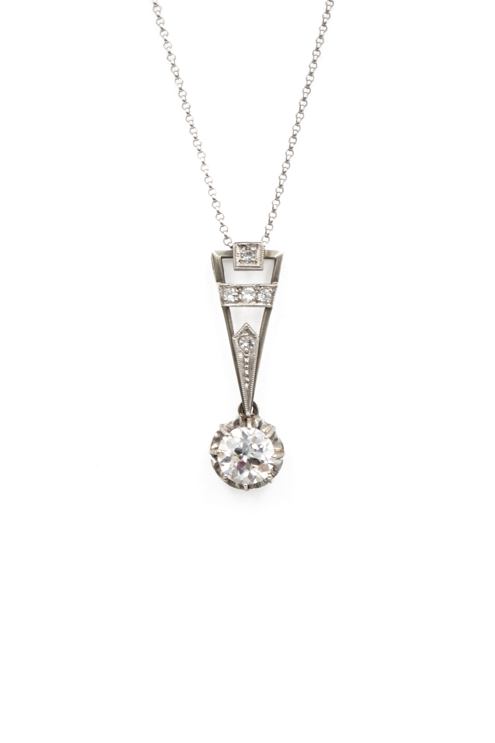 Art Deco Rock Crystal Old Mine Diamond Pendant Necklace Filigree 14K White  Gold | eBay