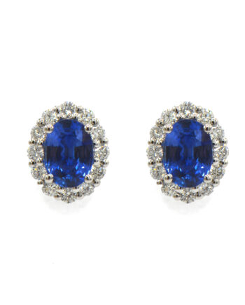 Sapphire Oval Halo Diamond Studs