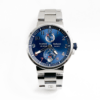 Blue dial, stainless steel Ulysses Nardin Marine Chronometer watch with numeral markerss and a date at six o'clock
